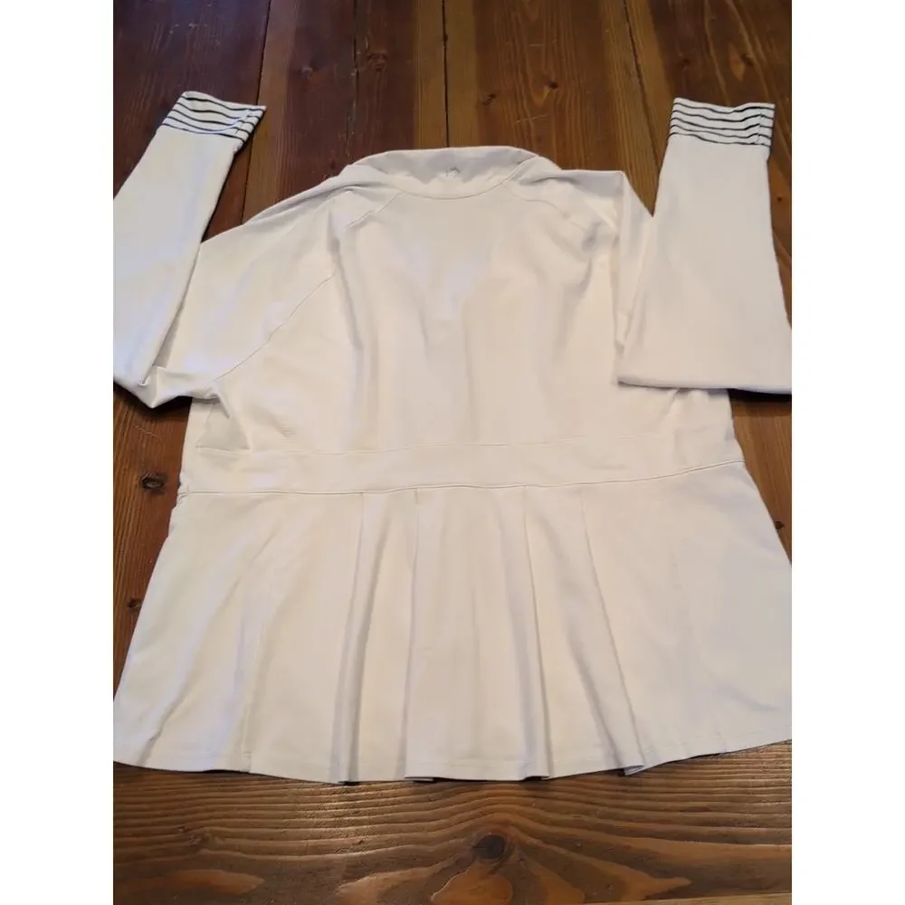 Southern Tide Women's Full Zip Jacket Size XL White With Navy Blue Stripes Cuffs